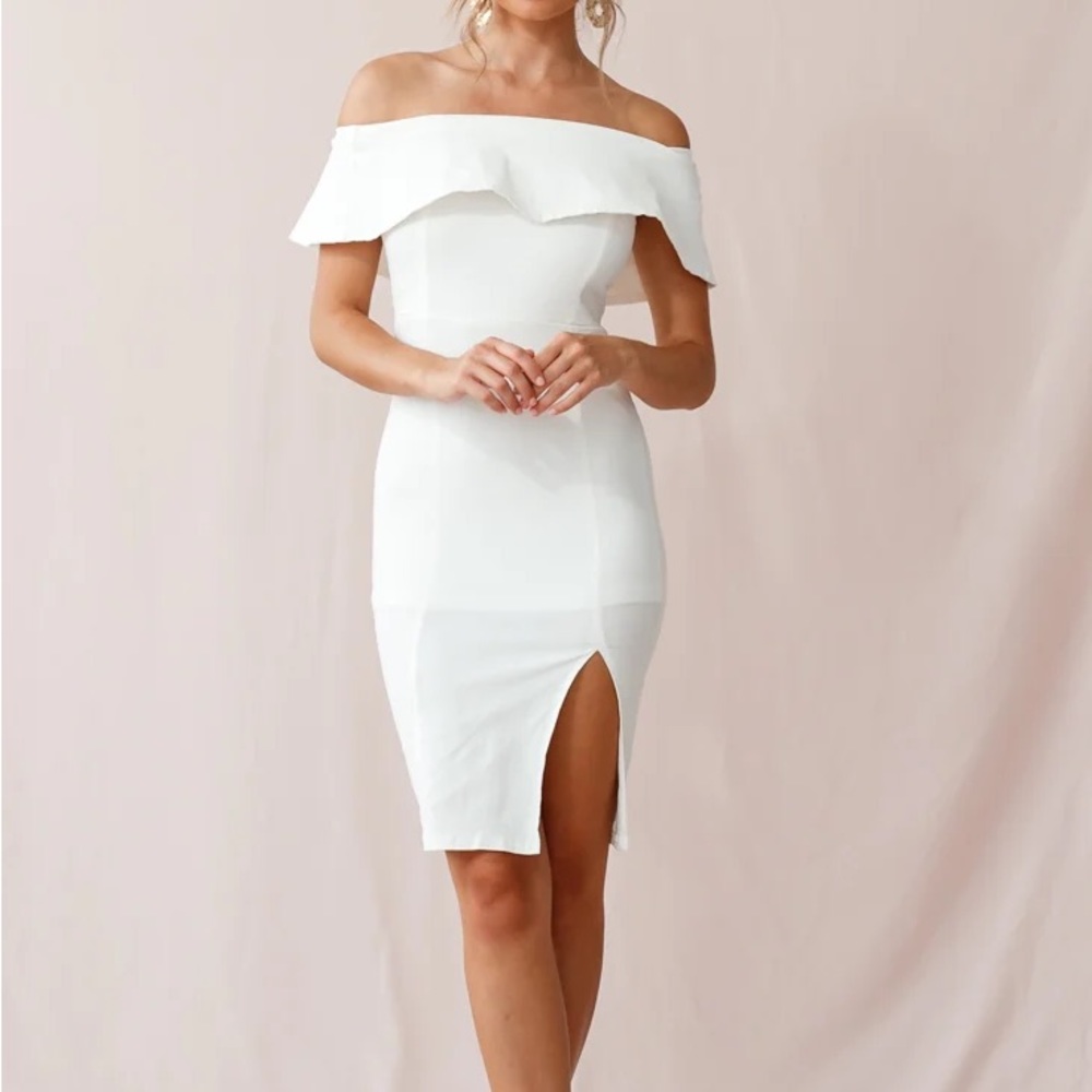 Selfie Leslie Off The Shoulder Little White Bodycon Dress